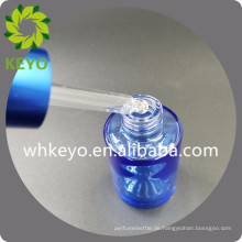 30 ml Heißer verkauf hohe qualität blau farbige leere kosmetische verpackung quadrat glas tropfflasche mit gummistopfen